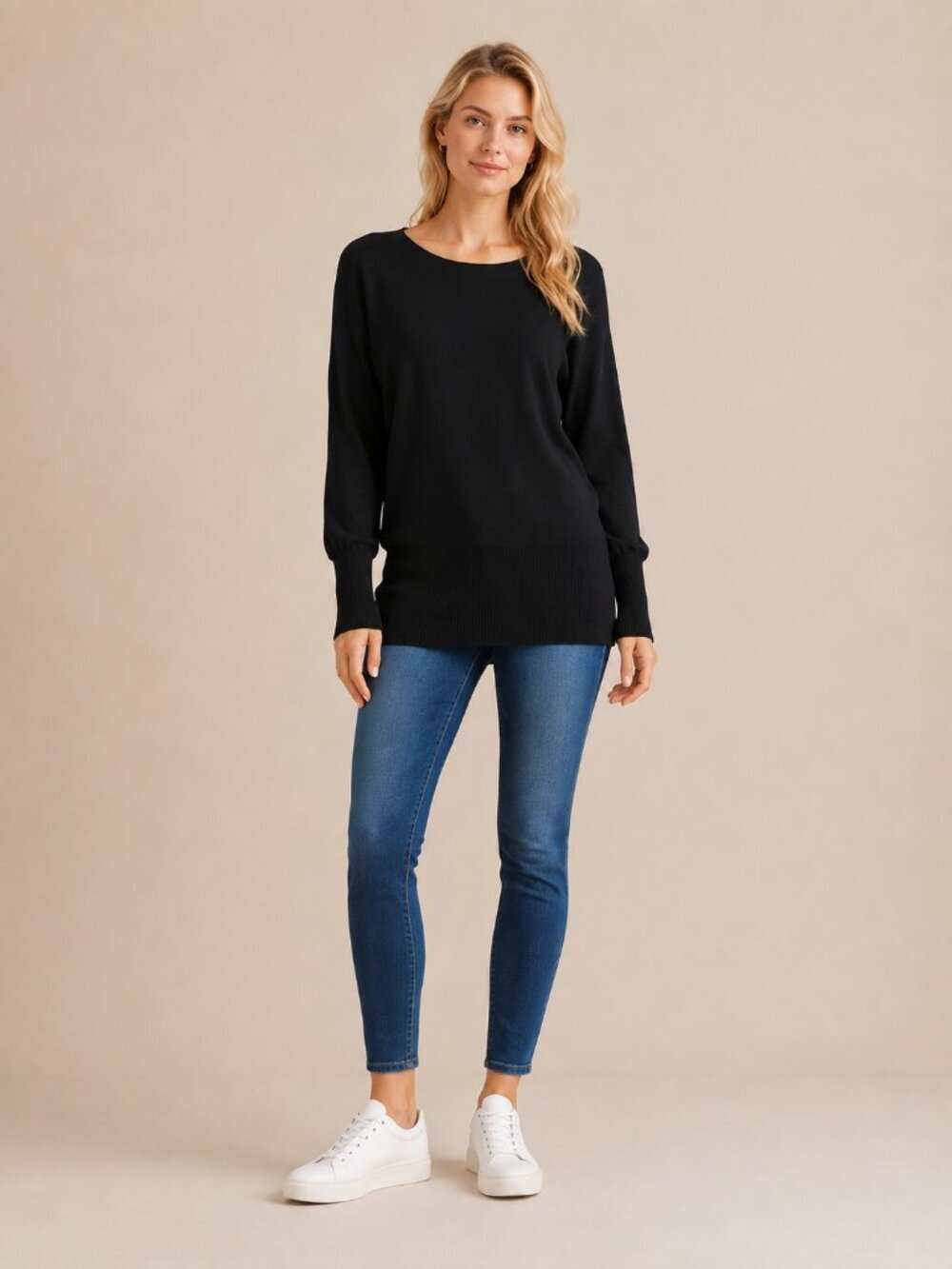 2/$30 White House Black Market Blouson Sweater Dress Pullover Black XS #A0734
